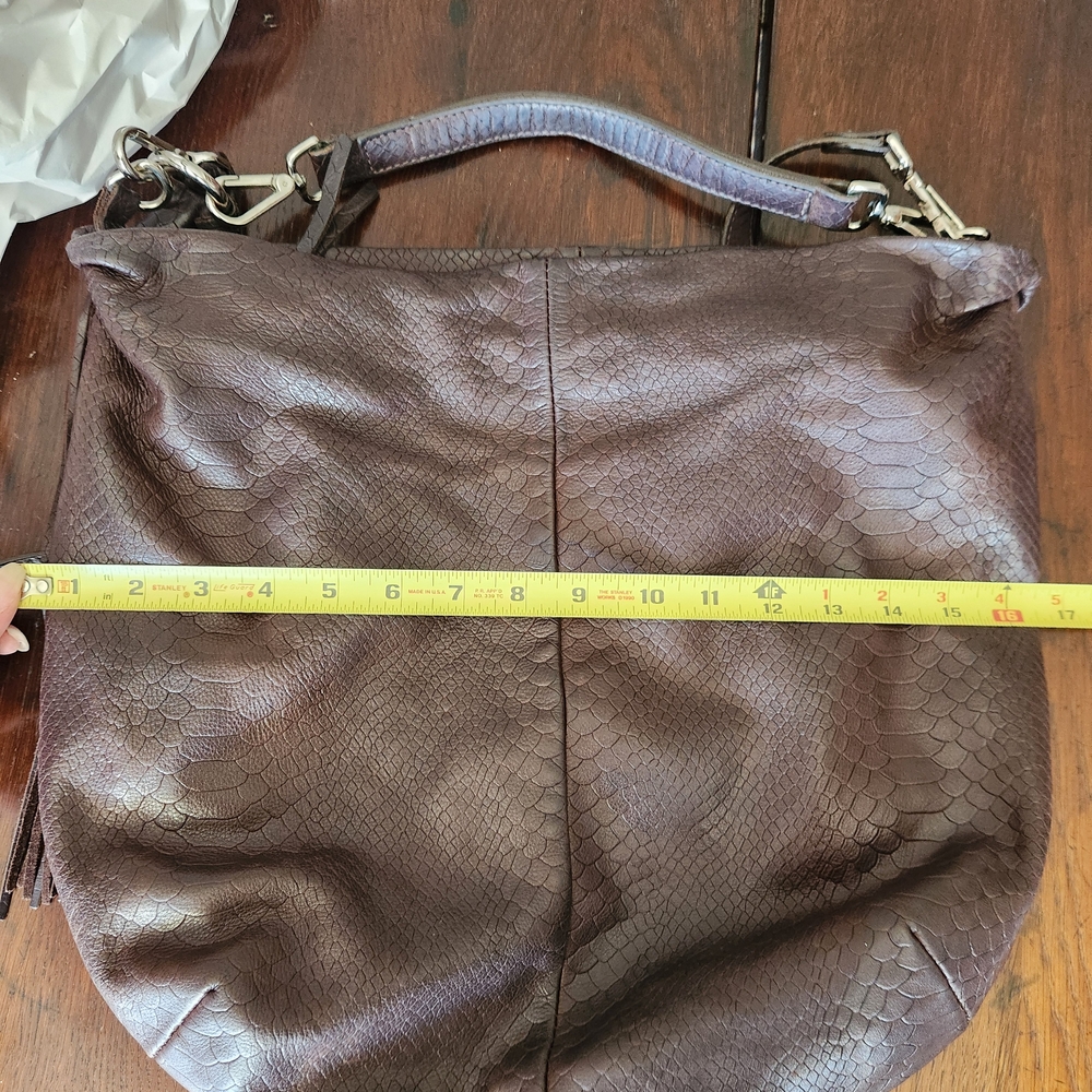 GIANNI CHIARINI Brown Reptile Leather Large Hobo Bag Italy Convertible Luxe EUC - Picture 9 of 10